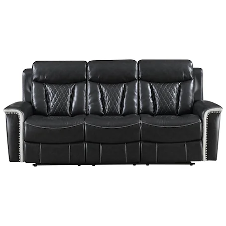 Two Tone Power Reclining Sofa with Nailheads and USB Charging Ports